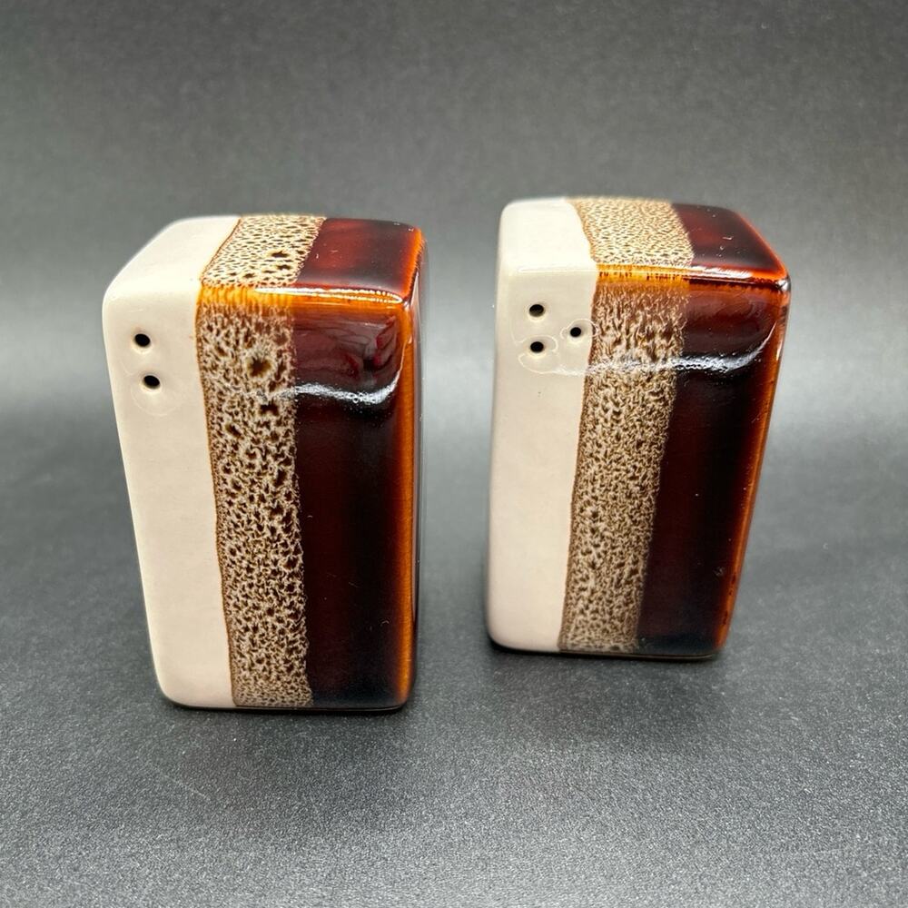 Pier 1 Salt & Pepper Shakers Retired Ceramic Brown Retro Mid Century Style